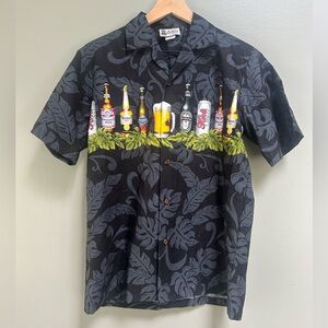 Vtg Aloha Republic Hawaiian Shirt Beer Bottles print Small Made in USA
